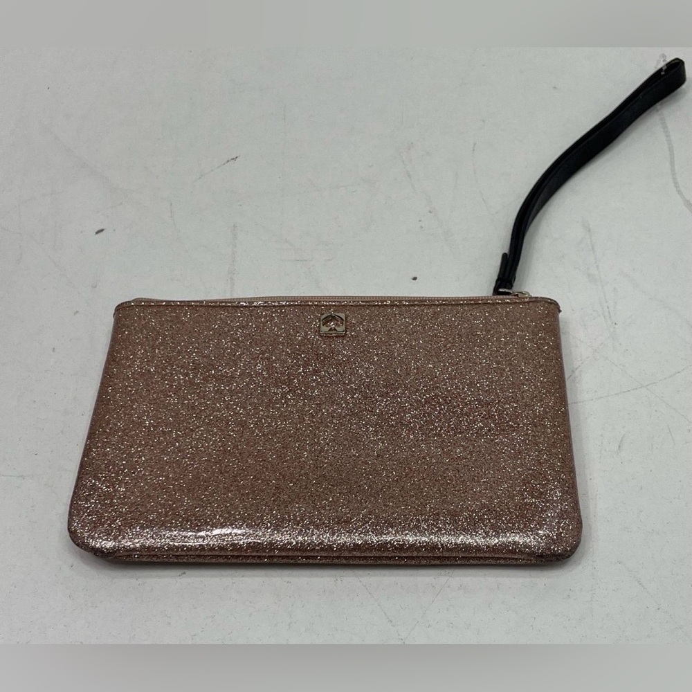 Kate Spade Rose Gold Glitter Clutch with Black Wristlet Strap